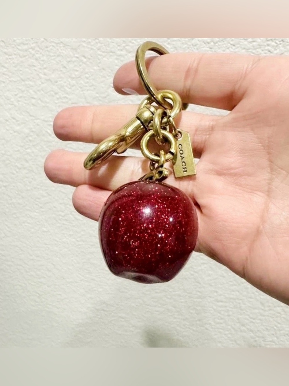 COACH Red Glitter Apple Key & Card Holder with Gold Hardware - Picture 4 of 6